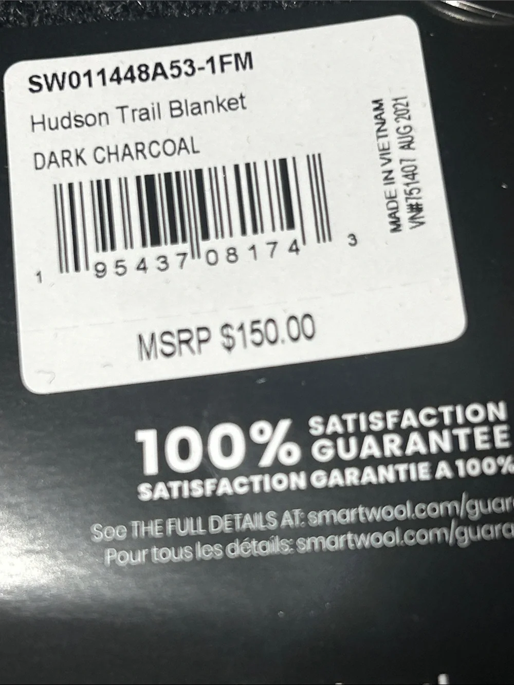 NEW Smartwool Hudson Trail Blanket - Dark Charcoal